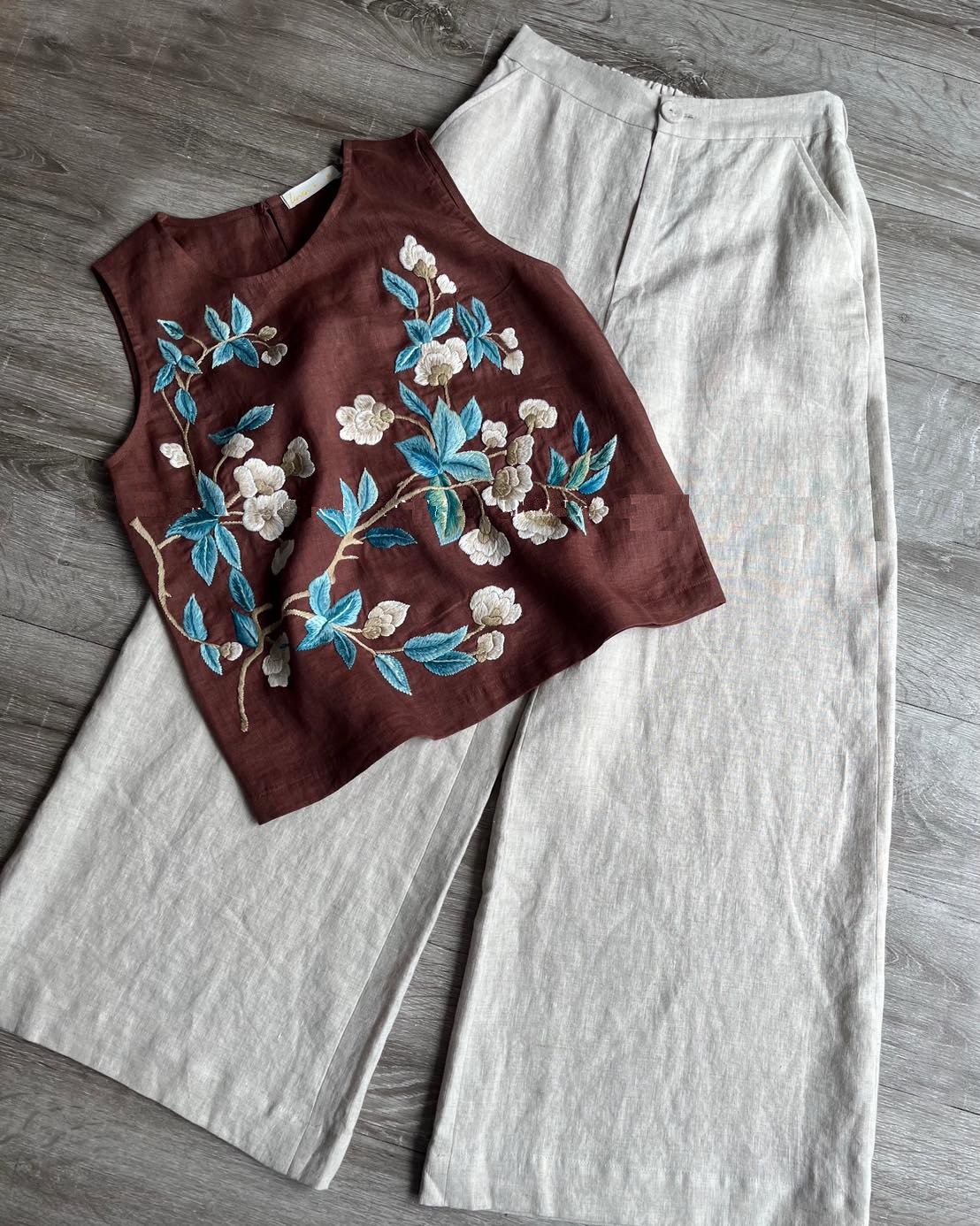 Set  Bộ Thời trang Linen Thêu Hoa QA61