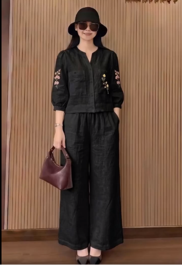 Set  bộ linen thêu hoa QA62