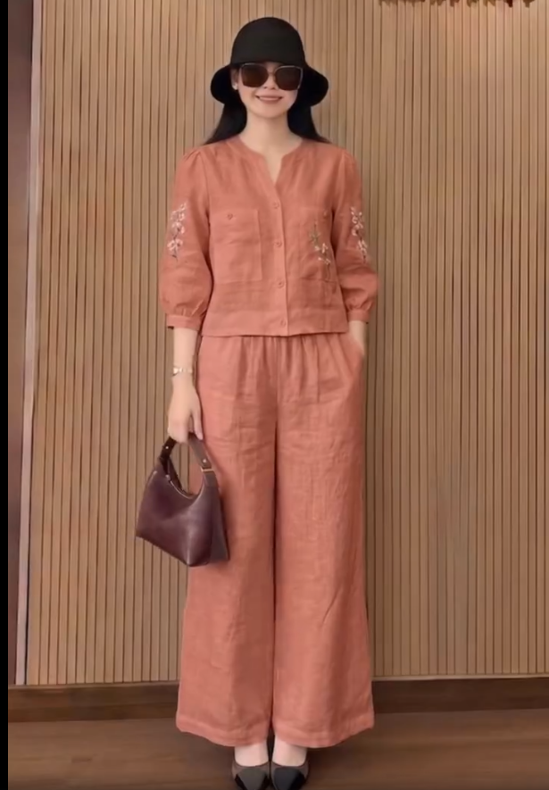 Set  bộ linen thêu hoa QA62