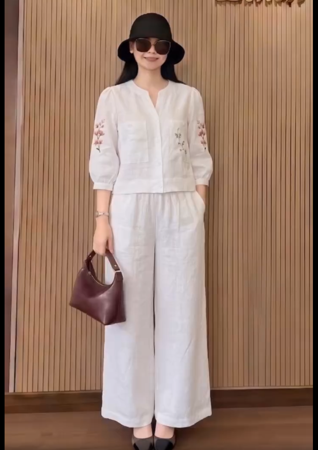 Set  bộ linen thêu hoa QA62